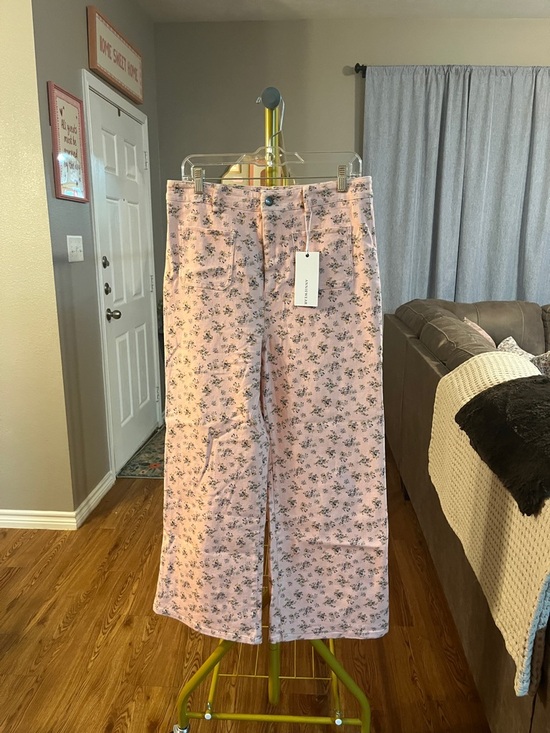 Anniewear Denim - Women's Pink Floral Wide Leg Jeans
